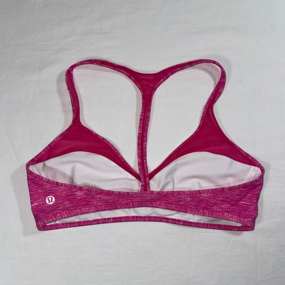 Lululemon Reversible Bikini Top‎ Pink Size 8 Space Dye White Mesh T-Back Swim - Picture 2 of 9